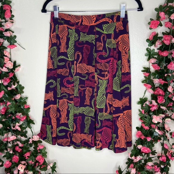 LuLaroe Purple Multicolor Cat Skirt Women XS Work